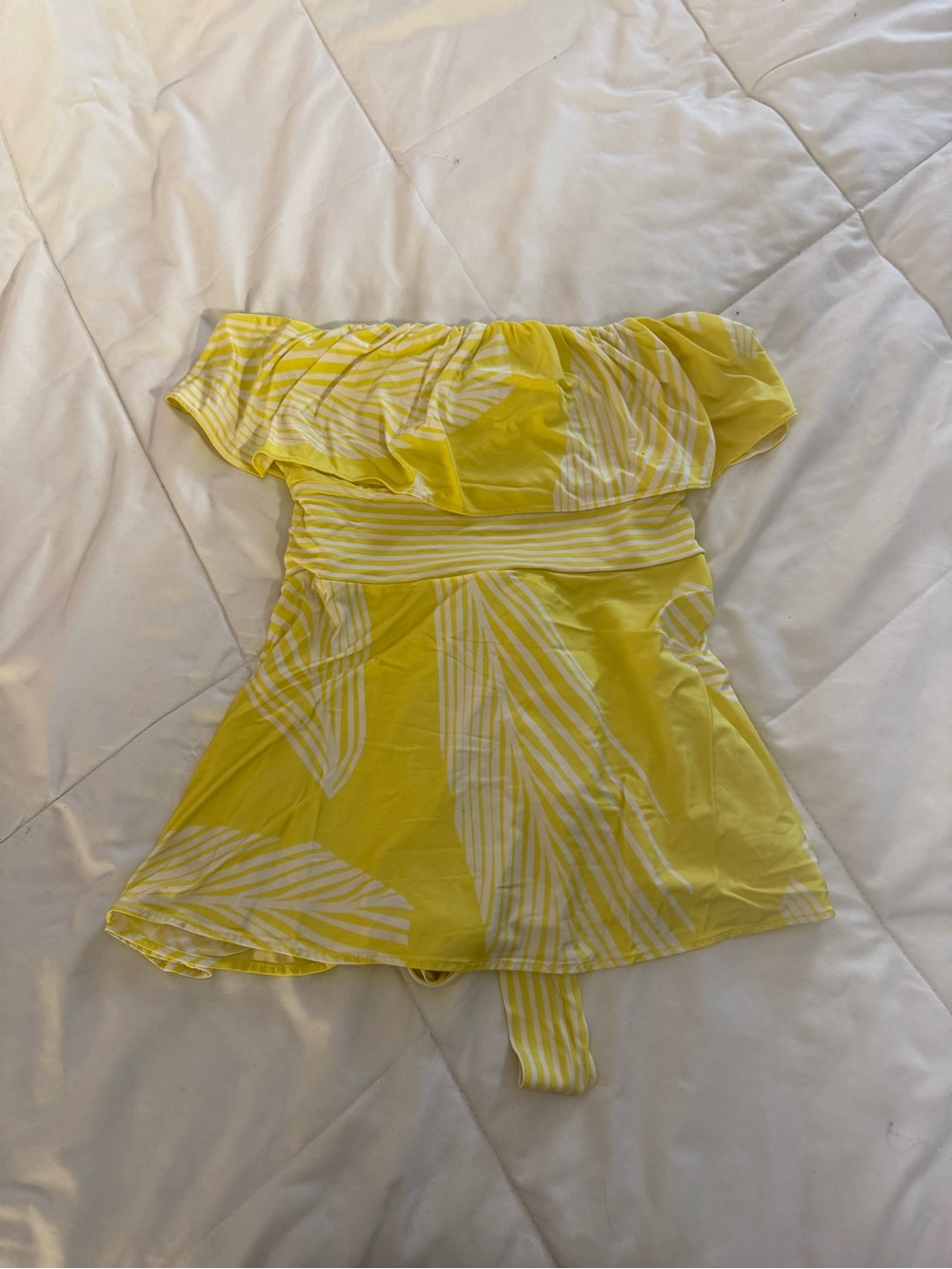 BCBGMaxAzria Yellow and White Striped Off-Shoulder Babydoll Top